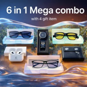 6 in 1 Combo Package - OnePlus AirPods Pro (Medium)+Arabic Aura Watch+Card Holder Moneybag+Blue Cut Glasses+Night Vision Glasses+OneGlass Sunglass+3 Glasses Box Free